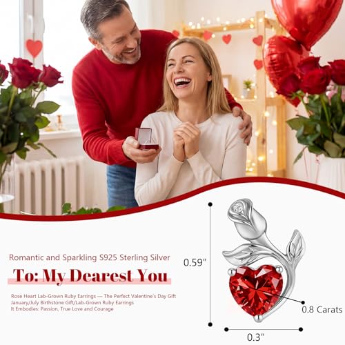 Rose Heart Necklace Earrings Bracelet Set Moissanite/Lab-Grown Sapphire/Ruby Options S925 Silver Plated 18K White Gold Engraved I LOVE YOU Ideal for Mother's Day Proposal Gift for Girlfriend Wife (Necklace 1.2CT / Earrings 0.8CT) - Image 6