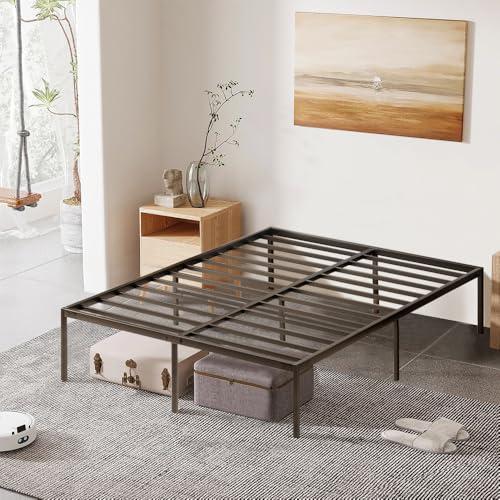 Cadre de lit 160 x 200 cm avec sommier métal, Espace de Rangement, Montage Facile, Style Moderne - Noir (Lit 160x200cm)