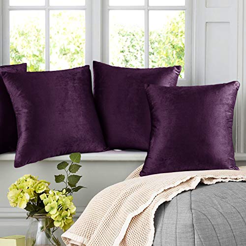 Nestl Throw Pillow Covers, Cozy Velvet Decorative Eggplant Purple Pillow Covers 20X20 Inches, Soft Solid Couch Pillow Covers For Sofa, Bed And Car, Set Of 2 #TOP7