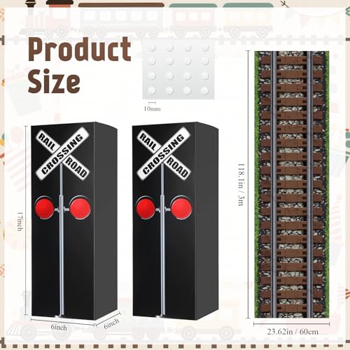 Image of Teenyyou 3 Pcs Train Railroad Party Decorations Aisle Train Track Runner Backdrop Traffic Crossing Sign Boxes for Floor Birthday Party School Home Express Decor(Classic)