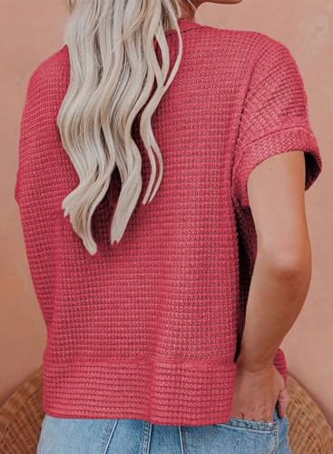Image of Eytino Womens Plus Size Tops Casual V Neck Short Sleeve Waffle Knit Button Down Shirts(1X-5X)