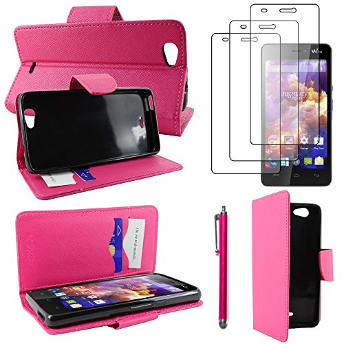 ebestStar - Coque Compatible avec Wiko Highway Signs Etui PU Cuir Housse Portefeuille Porte-Cartes Support Stand + Stylet + 3 Films d'écran, Rose [Appareil:...