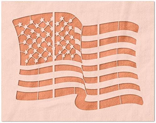 Stencil Stop Detailed Waving American Flag Stencil - Reusable for DIY Projects, Painting, Drawing, Crafts - 14 Mil Mylar Plastic (4 x 3 inches)