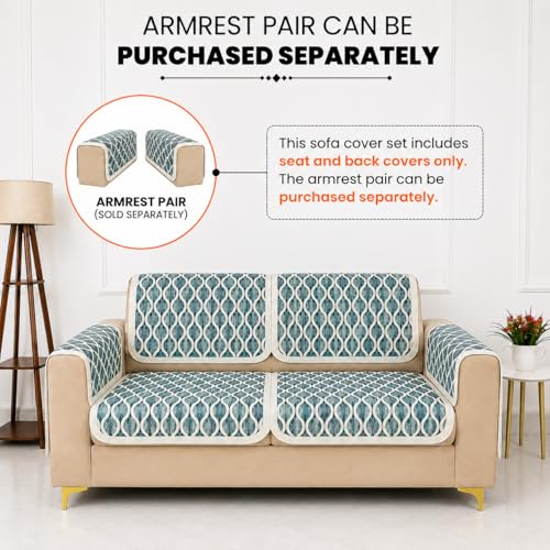 Image of Homerz Premium 'Maharaja Paradise Series' Sofa Cover | Net Fabric Sofa Cover | Washable, Anti-Dust Backed & Wrinkle Resistant Cover (Aqua Lattice, 2 Seater, Seat Cover with Backrest)