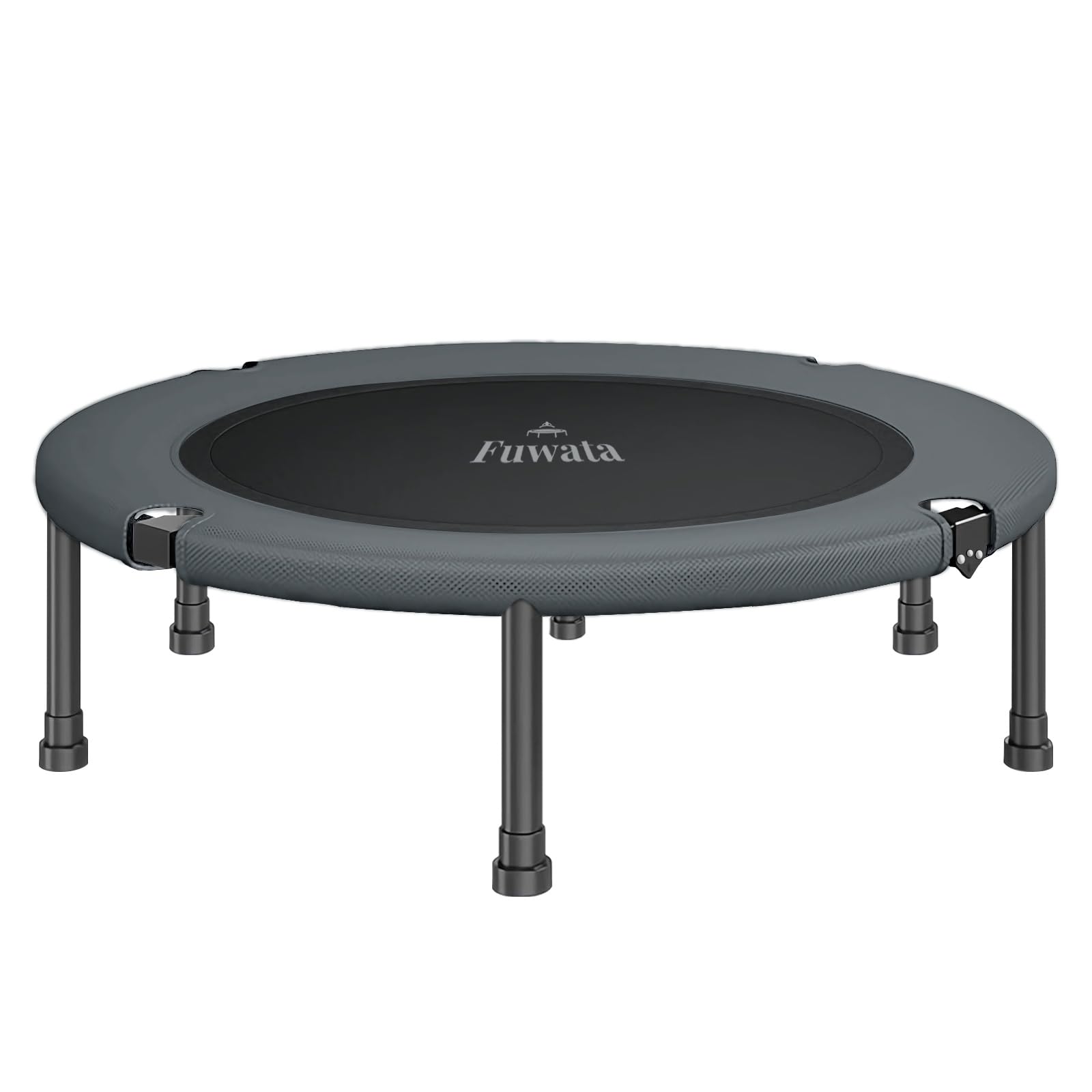 Fuwata トランポリン 室内用 大人用 子供用 大型102cm 耐荷重150kg 静音 折りたたみ ダイエット 家庭用 6本脚 (ブラック+グレー)