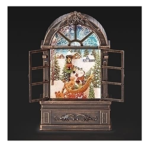 Roman Lighted Swirl Window Santa, Sleigh Scene Snow Globe, 8.7-inch Height, Christmas Decoration
