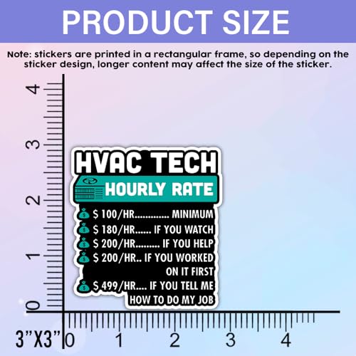 Image of SODAVA (3Pcs, 3 inchx4 inch) HVAC Tech Hourly Rate Sticker HVAC Technician Hourly Rate Sticker Funny HVAC Tech AC Repairman Stickers HVAC Tech Gifts Decoration Graphic Bumper