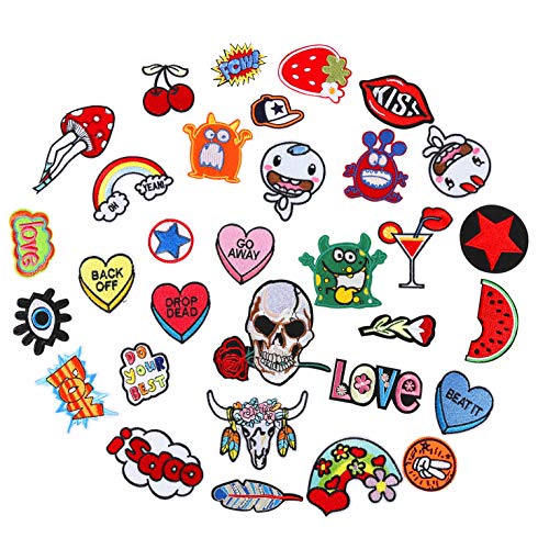 Patch 32PCS Assorted Styles Embroidered Sew On/Iron On Patches Applique Clothes Dress Plant Hat Jeans Sewing Flowers Applique DIY Accessory (L16)