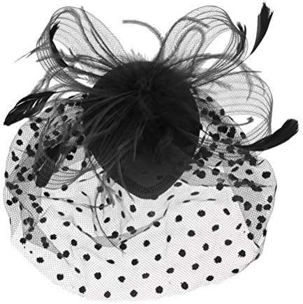 Tinksky Retro Style Bird Cage Mesh Bridal Face Veil Feather Fascinator Hair Clip Wedding Valentine's Day Hair Accessory Black OS, Hat dimension: 13cm x 10cm