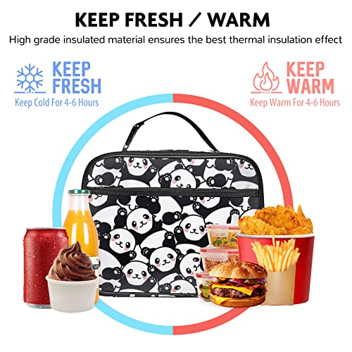 Wuetduz Cute Panda Insulated Lunch Box For Women Men, Large Capacity Reusable Lunch Bag With Front Pocket And Side Pocket, Meal Prep Cooler Tote For Work School Picnic Travel Boys Girls #TOP3