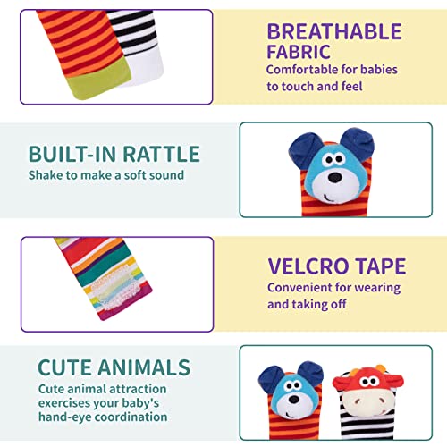 Padonise 4 Pack Baby Wrist Rattles Rattle Socks Set Baby Socks Animals Development Toys For Toddlers 1-3 Early Learning Toys For Babies Infant Sensory Toys Newbron Gift Set Birth Gifts For Baby #TOP4