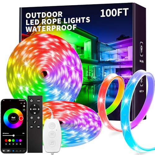KSIPZE 100ft(2x50ft) Outdoor led Strip Lights Waterproof IP68, RGB Outdoor