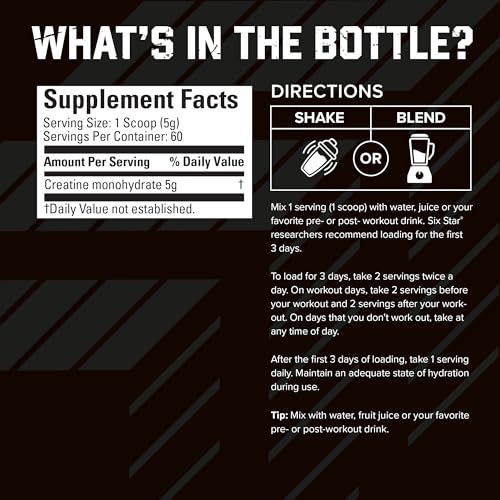 Six Star 100% Creatine Monohydrate Powder - Unflavored Micronized Creatine Monohydrate Supplement for Workout Performance, Muscle Building & Strength - Creatine Powder for Women & Men - 60 Servings - Thumbnail 4
