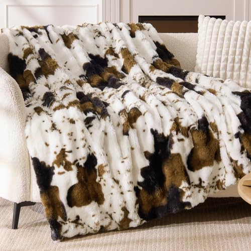 Image of EMME Faux Rabbit Fur Bubble Throw Blanket, Cow Print 60 inch x 80 inch
