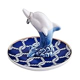 HOME SMILE Good Luck Dolphin Ring Holder with Decorative Blue Dish