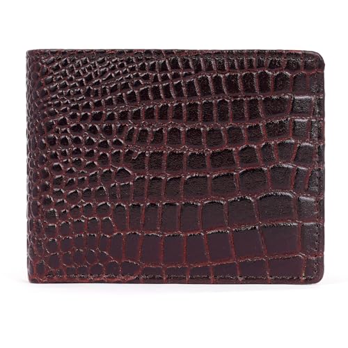 Image of 100% Full Grain Nautral Genuine Pure Original Buff Leather Purse Wallet for Man Mens with Coin Pockets Bifold. 6 Card Slots, 2 Currency Slots, 1 ID Window & 2 Hidden Pockets (Brown-CRO)