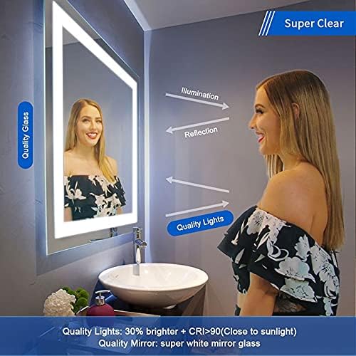 WOLFMATE 60x28 Inch LED Bathroom Mirror installed above a sink