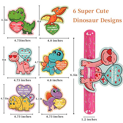 Valentines Day Cards For Kids - 30 Pcs Dinosaur Gift Cards + 30 Pack Slap Bracelets For Valentines Party Favors, Valentines Day Cards For Kids Party Decorations, Valentines Gift Snap Bracelets #TOP2