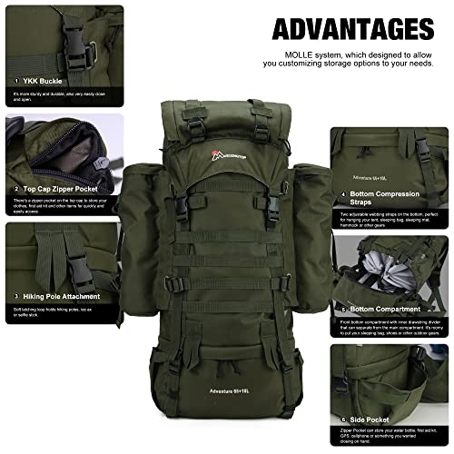 Mardingtop 65+10L Backpack+Army Tactical Vest #TOP4