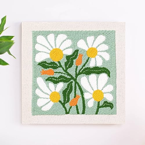 Image of Embroidery Punch Needle kit Frame, Embroidery Starter Kits for Beginner Kids,Punch Needle Fabric with Pattern,Threader, Yarns,Embroidery Hoops & Rug Punch(Green)
