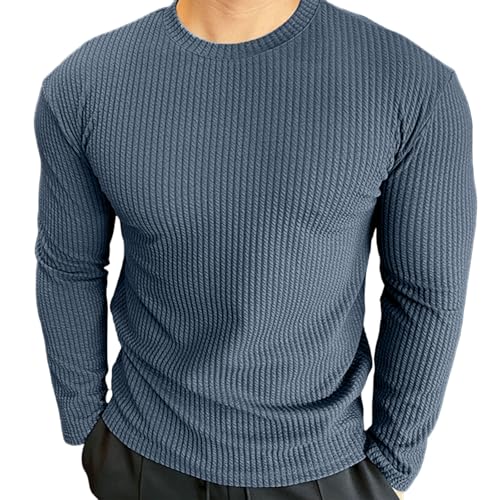 Pull côtelé homme bleu en maille extensible à manches longues coupe décontractée