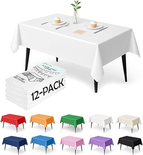Miniatura 8 de Craft And Party Paquete de 12 manteles de plástico rojo – manteles desechables de 54 x 108 pulgadas para mesas rectangulares, resistentes y Rojo
