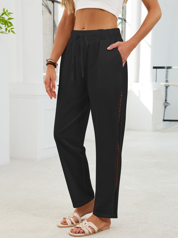 Pantalón Lino Mujer Verano Fresco Tobillero Cintura Elástica Cropped Holgado