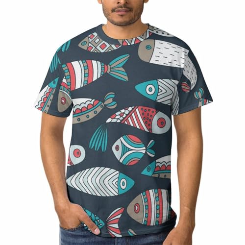 Chemise tshirt homme col rond motif poisson caricatural à manches courtes respirant