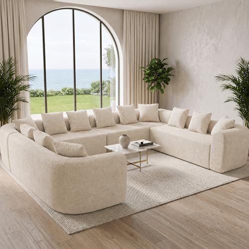 Image of Claiks 142 inch Cloud Boneless Couch, U-Shaped Sectional, Beige