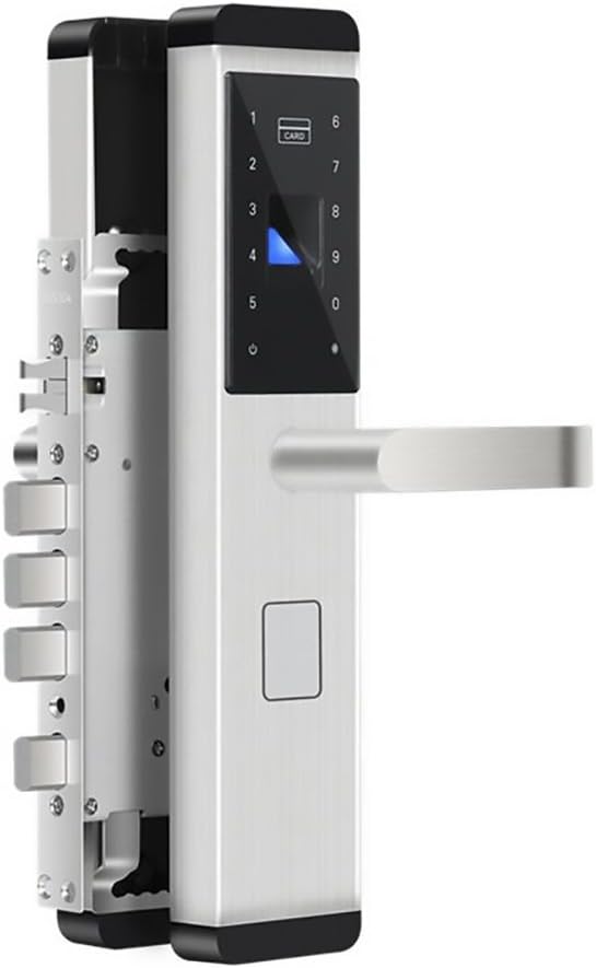 Gadgetplanetus Smart Door Lock with Keypad, Lever Style Handle - 4 in 1 Stainless Steel Electronic Door Lock, Universal Direction and Push or Pull Opening - Fingerprint Lock, RF Sensor Read (Silver)