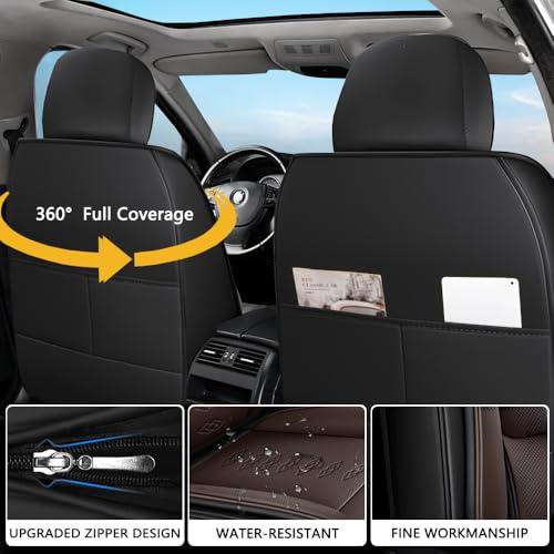Image of Car Seat Covers for Neon,for Dodge Neon 2000-2005,Leather Front Seat Covers,Airbag-Compatible Car Seat Protectors,Waterproof Seat Cover for Cars(Black+Coffee,2PCS /with Pillows)