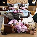 Nuphtun Funda Nórdica 200x200 cm Elefante en Pijama, Incluye Correas en Esquinas y Cremallera Oculta L329-