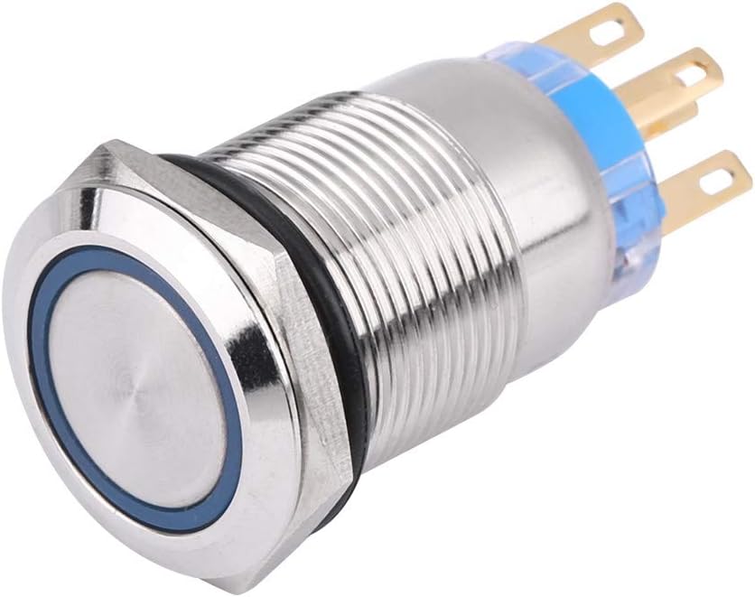 Selflocking Button，Keenso 19mm 12V LED Stainless Selflocking Latching Push Button Switch OnOff Button Switch 1NO1NC(Blue)