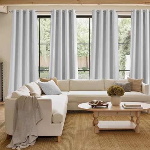 Image of NICETOWN Short Faux Linen Greyish White Blackout Curtains 63 inches Long for Kitchen - Privacy Panels for Living Room Bedroom, Modern Farmhouse Style Easy Care Grommet Top, 2 Panels, W42 by L63