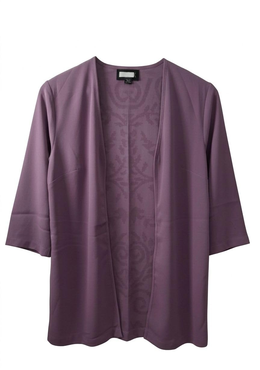 Women's Open Front Cardigan, Mauve Purple, 3/4 Sleeves, Embroidered Detail, Casual Style-image-7