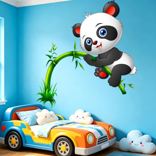 Vinilo decorativo panda trepando bambú 2 piezas para niños