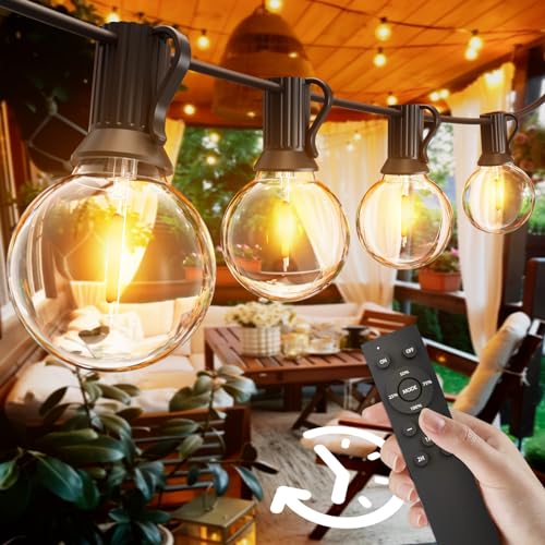 Svater Outdoor String Lights with Remote, 200FT/60M Festoon Lights Dimmable Timer with 104 G40 Plastic Bulbs 1W LED, Waterproof Shatterproof Linkable Garden Lights for Outdoor Patio Backyard(2X30m)