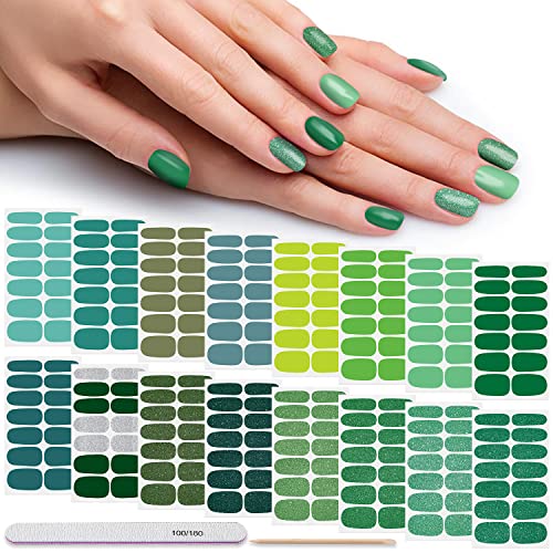 DANNEASY 16 Sheets Green Nail Polish Strips Nail Wraps for Women St. Patrick's Day Gel Nail Strips Self Adhesive Nail Polish Stickers Glitter Manicure Sticker with 1pc Nail File, Cuticle Stick