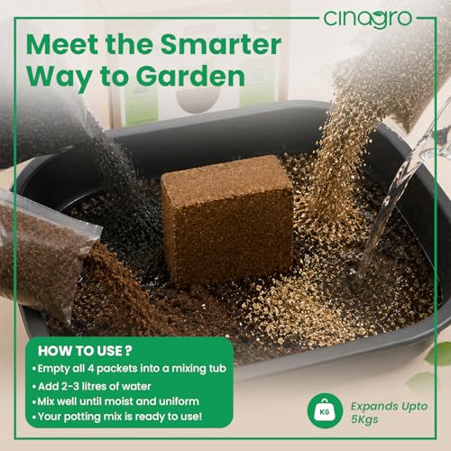 Image of Cinagro 2 Kg 4-in-1 Organic Potting Mixture, Soil Less, Expands Up to 5 Kg|Includes Cocopeat, Vermiculite, Neem Khaad, Plant Food Mix for Home Garden