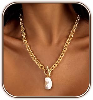 14K Gold/Silver Plated Chunky Thick Chain Toggle Clasp Necklace Dainty B...