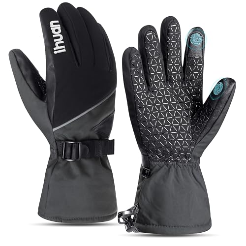 Image of ihuan Winter Waterproof Ski Gloves Men Women, Snow Warm Cycling Cold Weather, Driving Biking Running