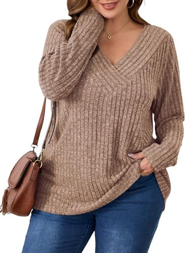 Image of BELAROI Womens Plus Size Sweaters V Neck Fall Tunic Top Pullover Shirts