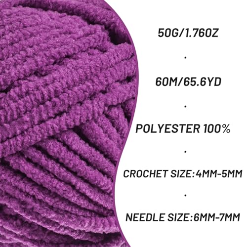 Image of 3 Pack Fluffy Velvet Yarn for Crocheting,Baby Blanket Yarn for Crocheting Soft,150g(196.8yds) Amigurumi Yarns,Plush Chenille Crochet Yarns,Puzzle Yarn for Crochet Weaving Craft(3 Dark Purple)