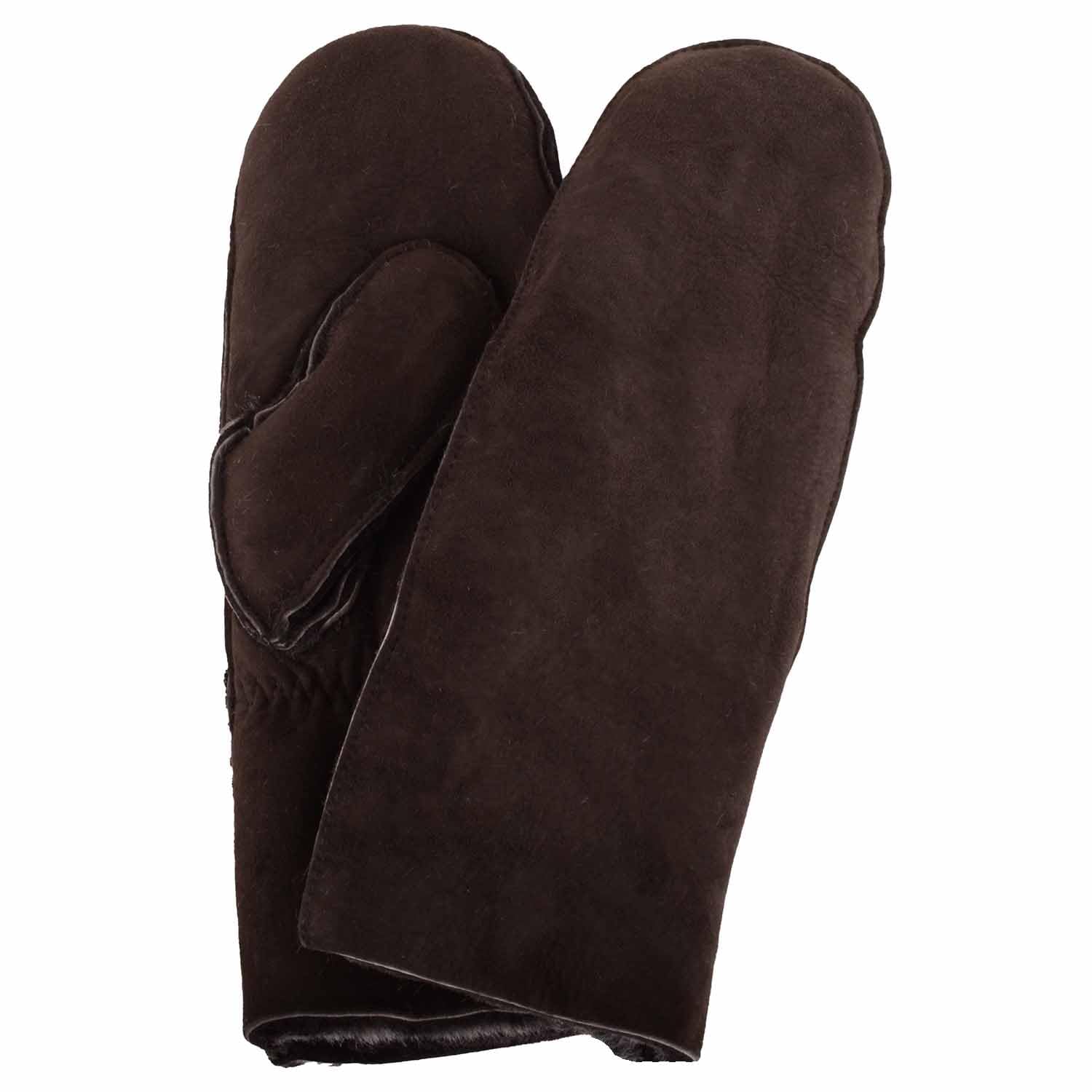 SNUGRUGS Womens Double Face Sheepskin Mitten with Turn Back Cuff Detail - Brown Tipped