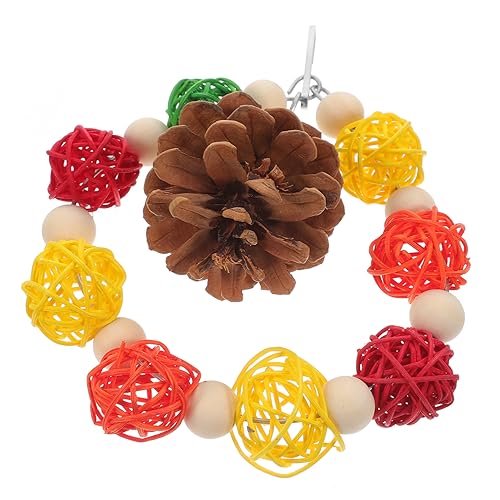 GANAZONO Natural Pine Cone Chewing for Parrots Wear Resistant Bird Foraging Accessory with Rattan Ball for Budgies and Parakeets Safe and Fun Playtime