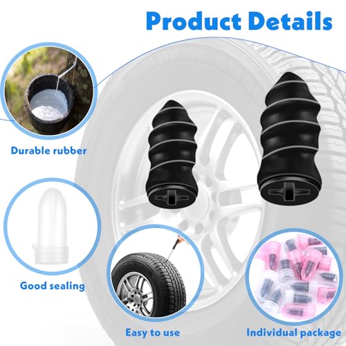 Image of Yolev 50 Pcs Tire Repair Kit Tire Plugs Tire Puncture Spikes Tire Repair Rubber Nail Tire Repair Nail Tire Repair Rubber Screws Vacuum Self-Service for Car Motorcycle ATV Tire Puncture Repair