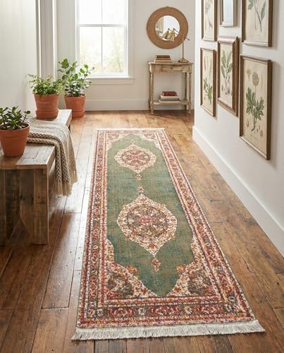 Tapete runner de 2 x 8 pies de Rugs.com verde miniatura 4
