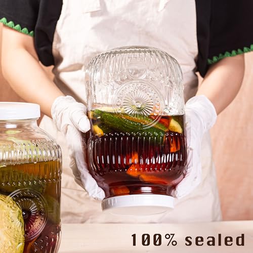 Image of Amzcku 128 oz Vintage Mason Jars with Lids, Regular Mouth Canning Jar, Safe For Storage, Canning, Pickling, Preserving, Fermenting, DIY Crafts & Decor 2 Pack