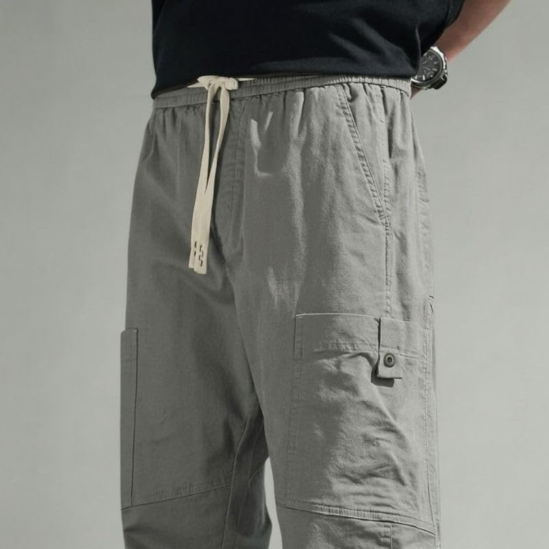 Image of Cargo for Men | Cotton Cargo Pant | Lower for man | Elastic Drawstring Waist Straight Fit Bottoms | Comfortable Breathable Summer Cargos for Casual, Office Wear