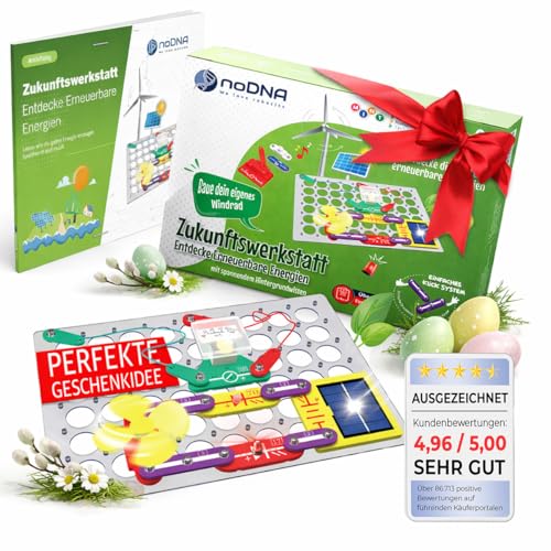 noDNA - Kit de construcción electrónica para niños, taller de futuro para energías renovables, caja de experimentación a partir de 8 años, experimentos para niños a partir de 8 años, kit de